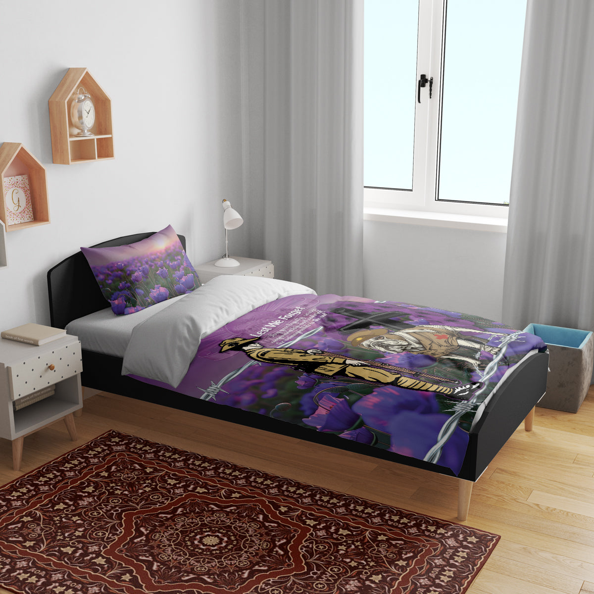 Australia Dog Heroes ANZAC Bedding Set Remembering All Animals In War Purple Poppies - Vibe Hoodie Shop