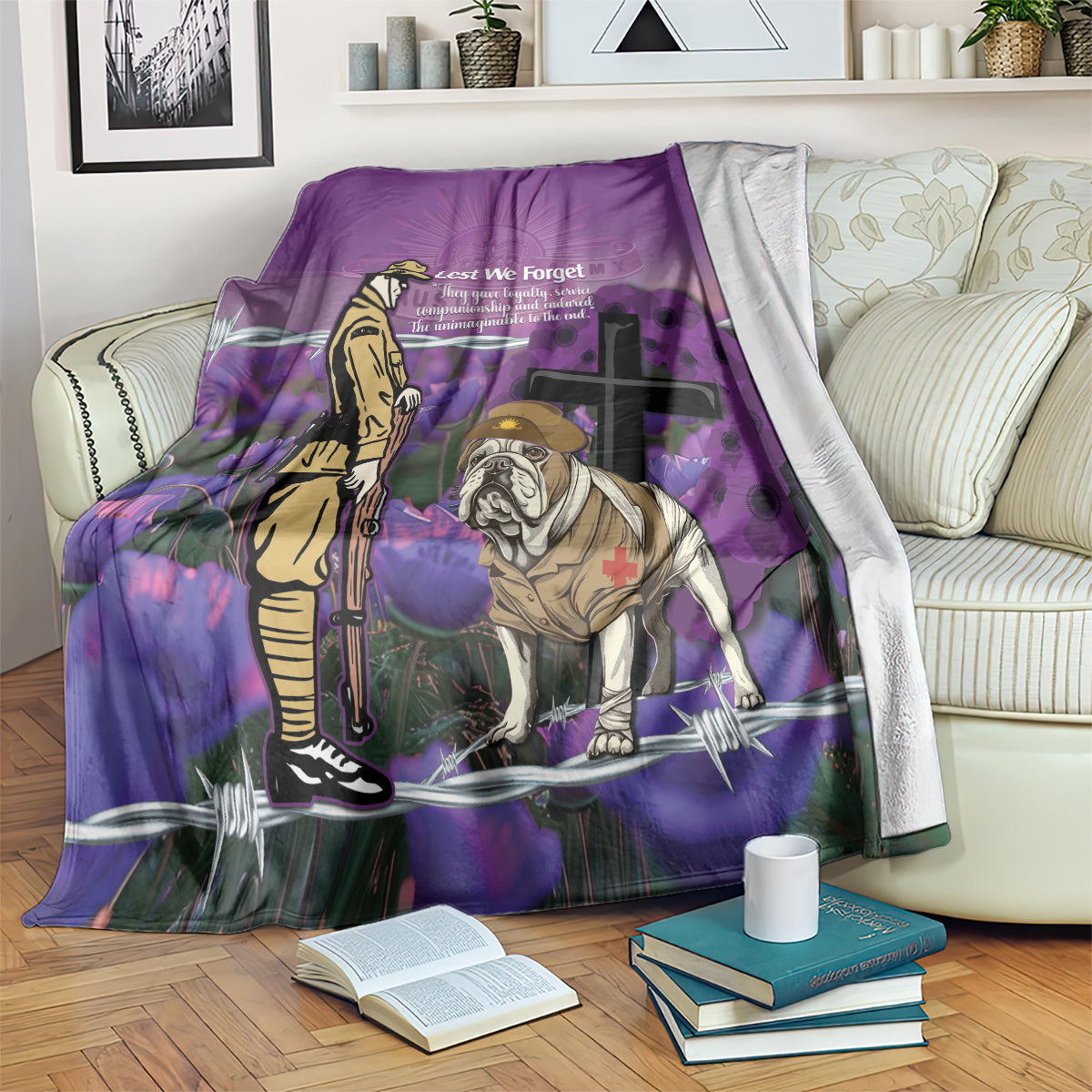 Australia Dog Heroes ANZAC Blanket Remembering All Animals In War Purple Poppies - Vibe Hoodie Shop