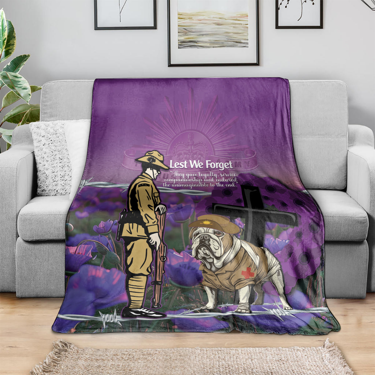 Australia Dog Heroes ANZAC Blanket Remembering All Animals In War Purple Poppies - Vibe Hoodie Shop