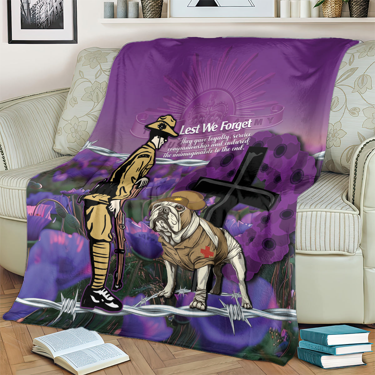 Australia Dog Heroes ANZAC Blanket Remembering All Animals In War Purple Poppies - Vibe Hoodie Shop