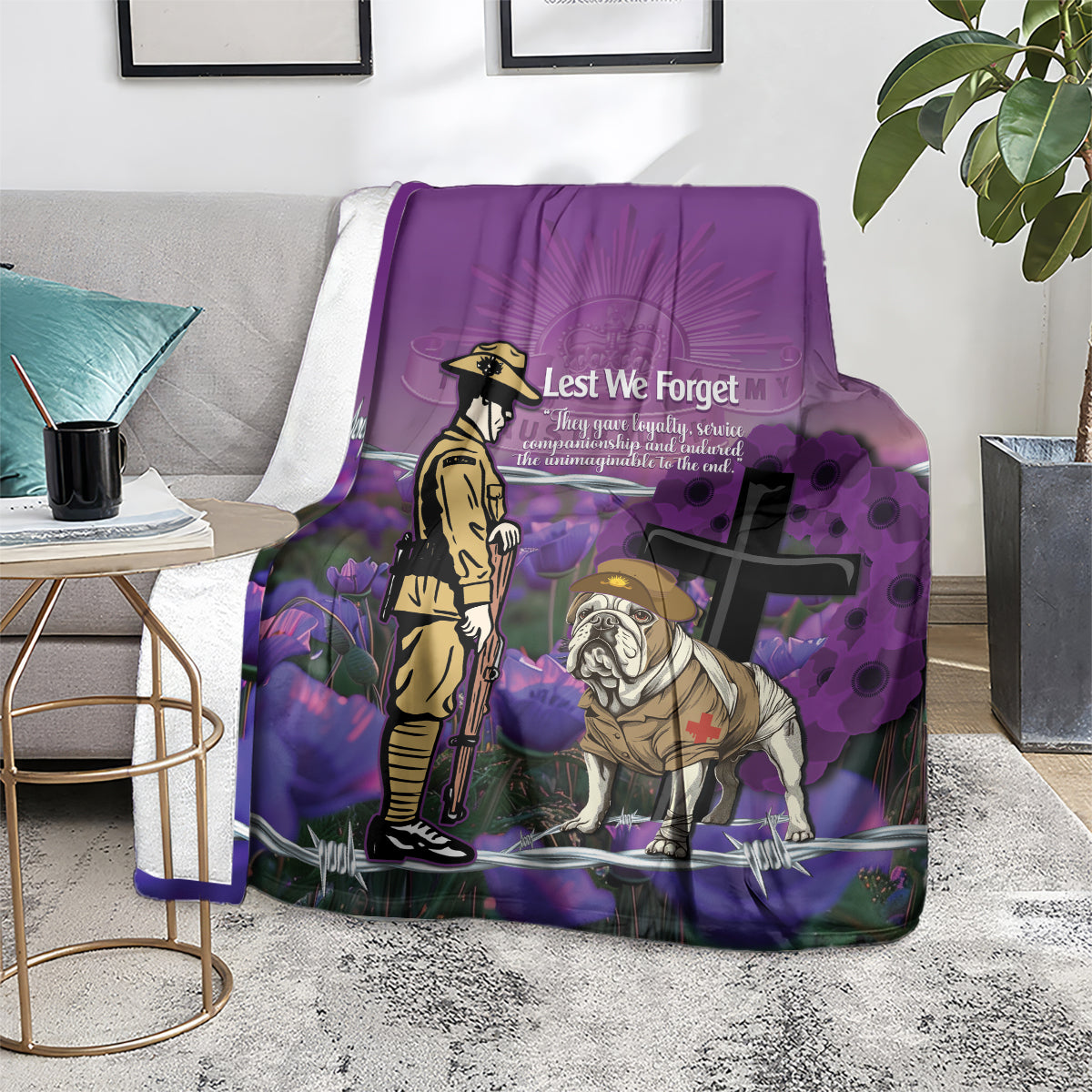 Australia Dog Heroes ANZAC Blanket Remembering All Animals In War Purple Poppies - Vibe Hoodie Shop