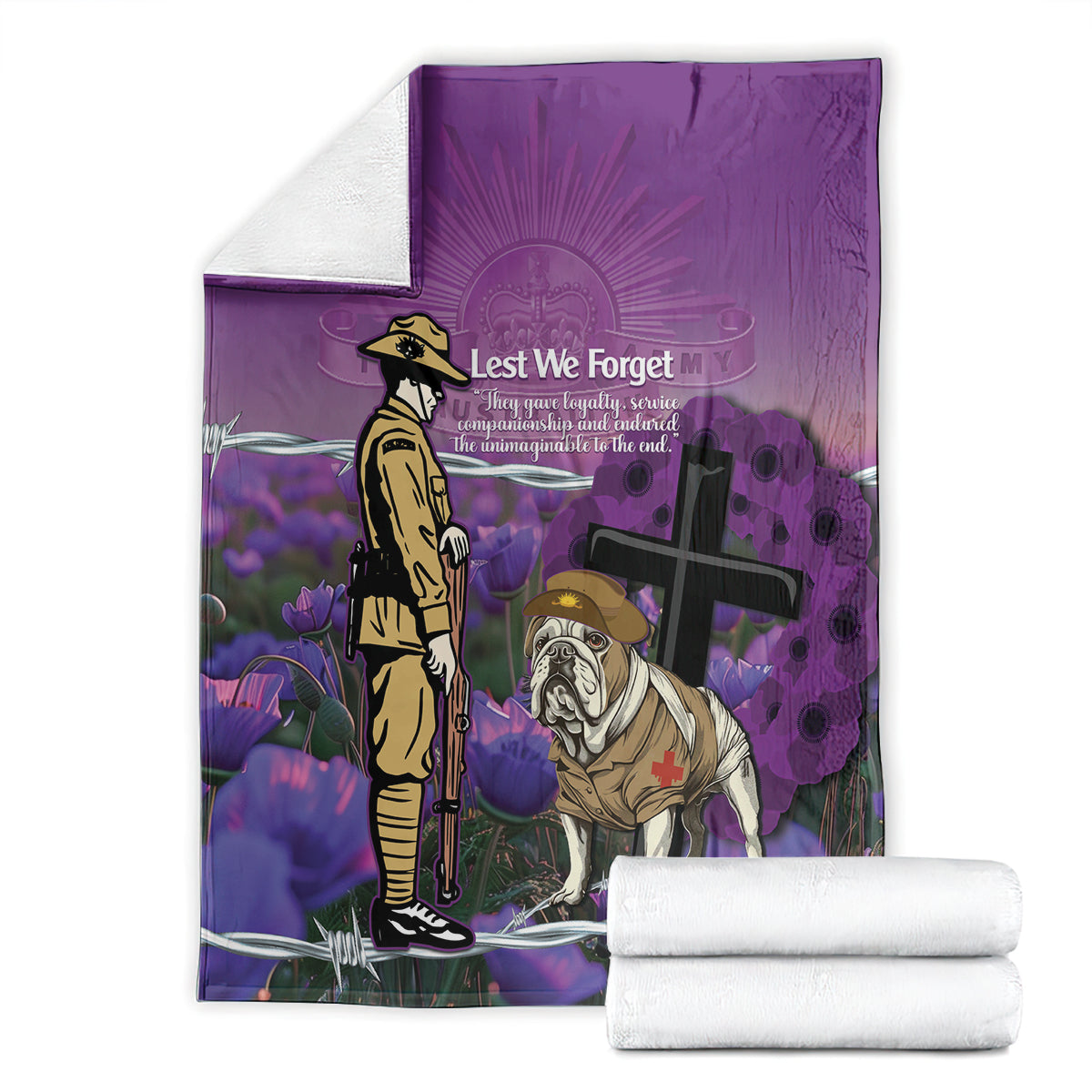 Australia Dog Heroes ANZAC Blanket Remembering All Animals In War Purple Poppies - Vibe Hoodie Shop