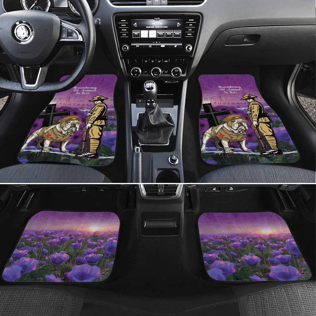 Australia Dog Heroes ANZAC Car Mats Remembering All Animals In War Purple Poppies