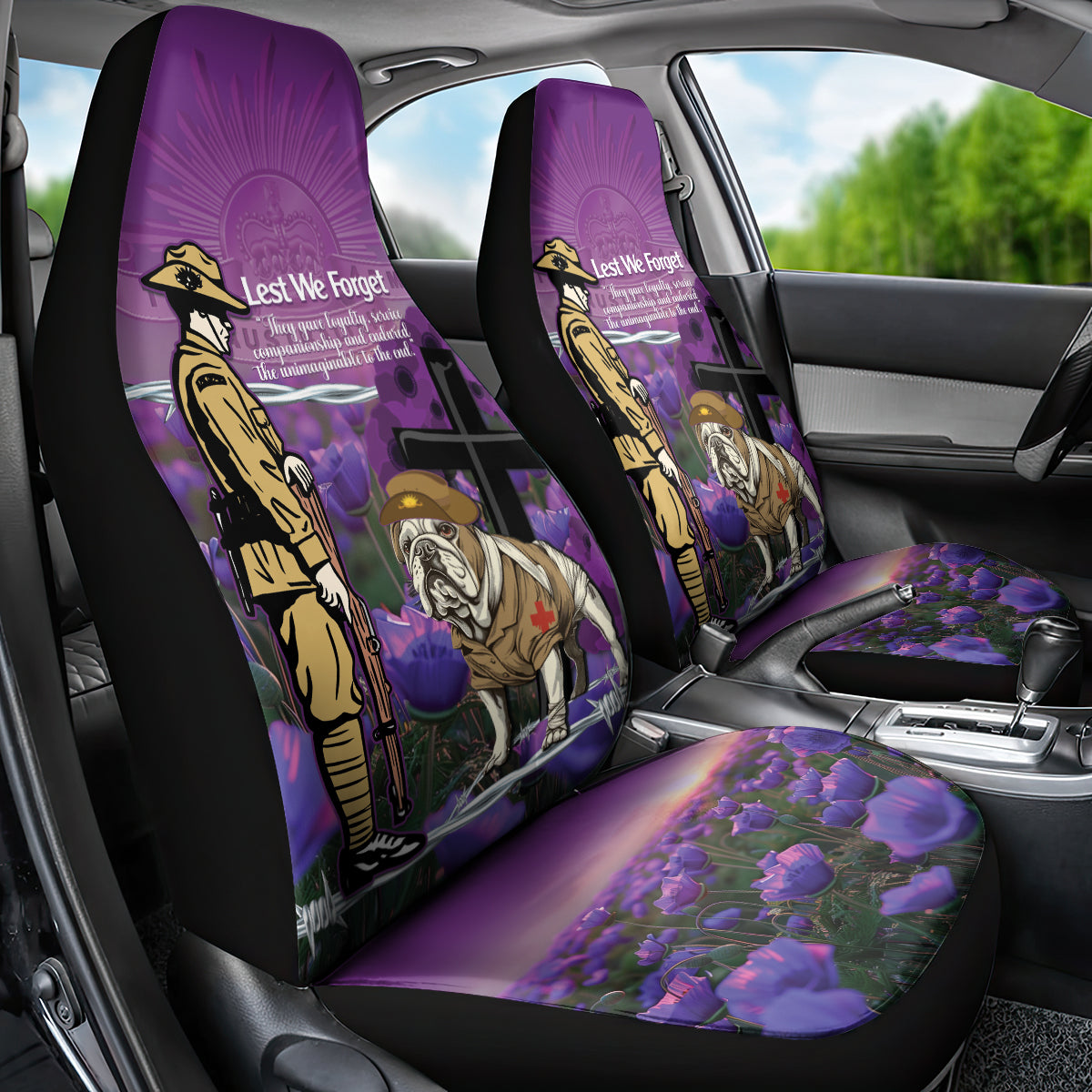 Australia Dog Heroes ANZAC Car Seat Cover Remembering All Animals In War Purple Poppies - Vibe Hoodie Shop