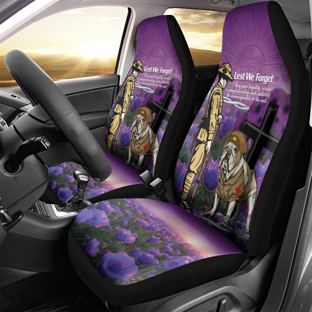 Australia Dog Heroes ANZAC Car Seat Cover Remembering All Animals In War Purple Poppies - Vibe Hoodie Shop