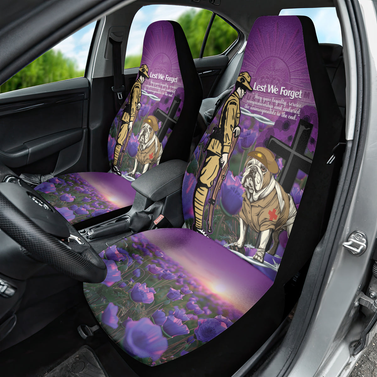 Australia Dog Heroes ANZAC Car Seat Cover Remembering All Animals In War Purple Poppies - Vibe Hoodie Shop