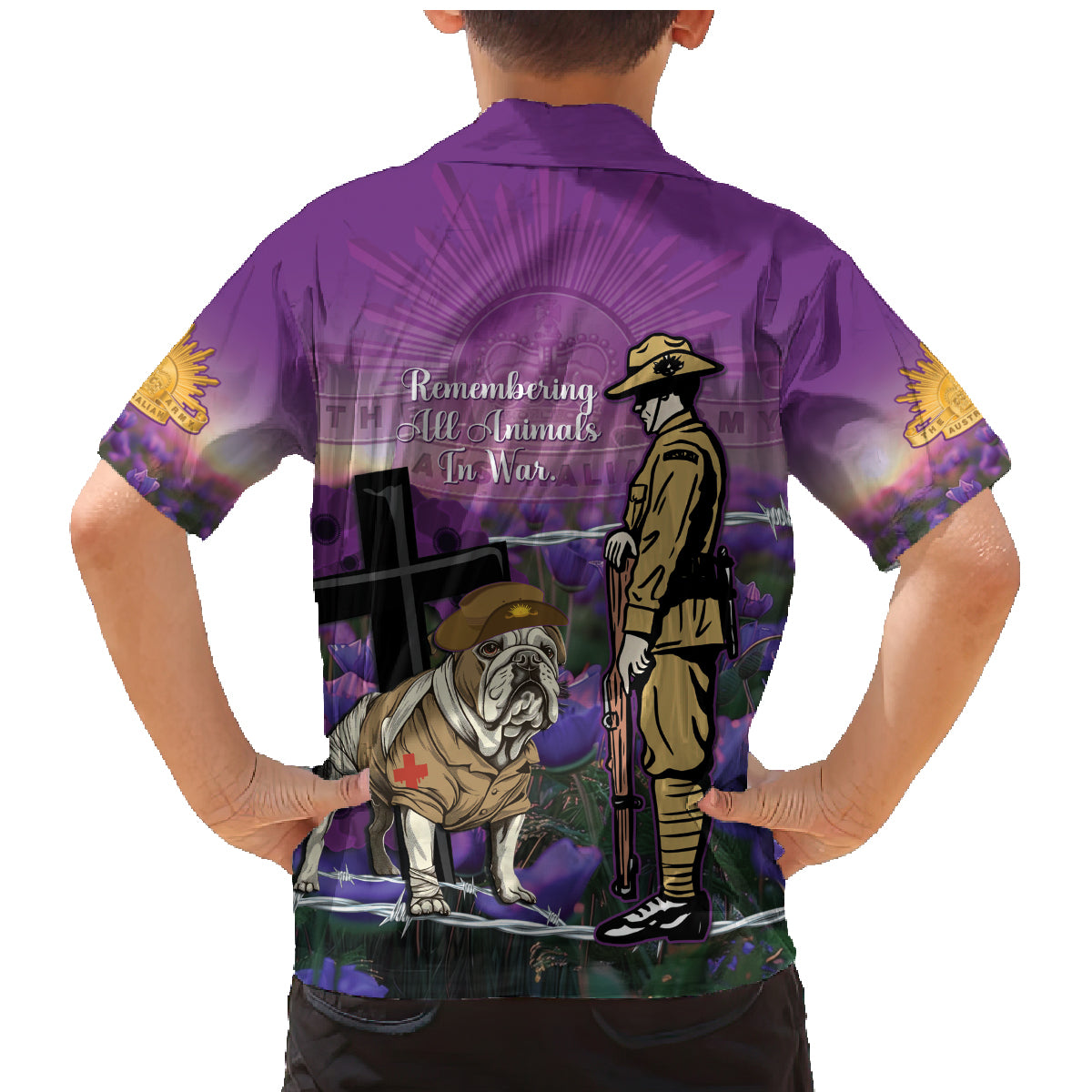 Australia Dog Heroes ANZAC Family Matching Mermaid Dress and Hawaiian Shirt Remembering All Animals In War Purple Poppies