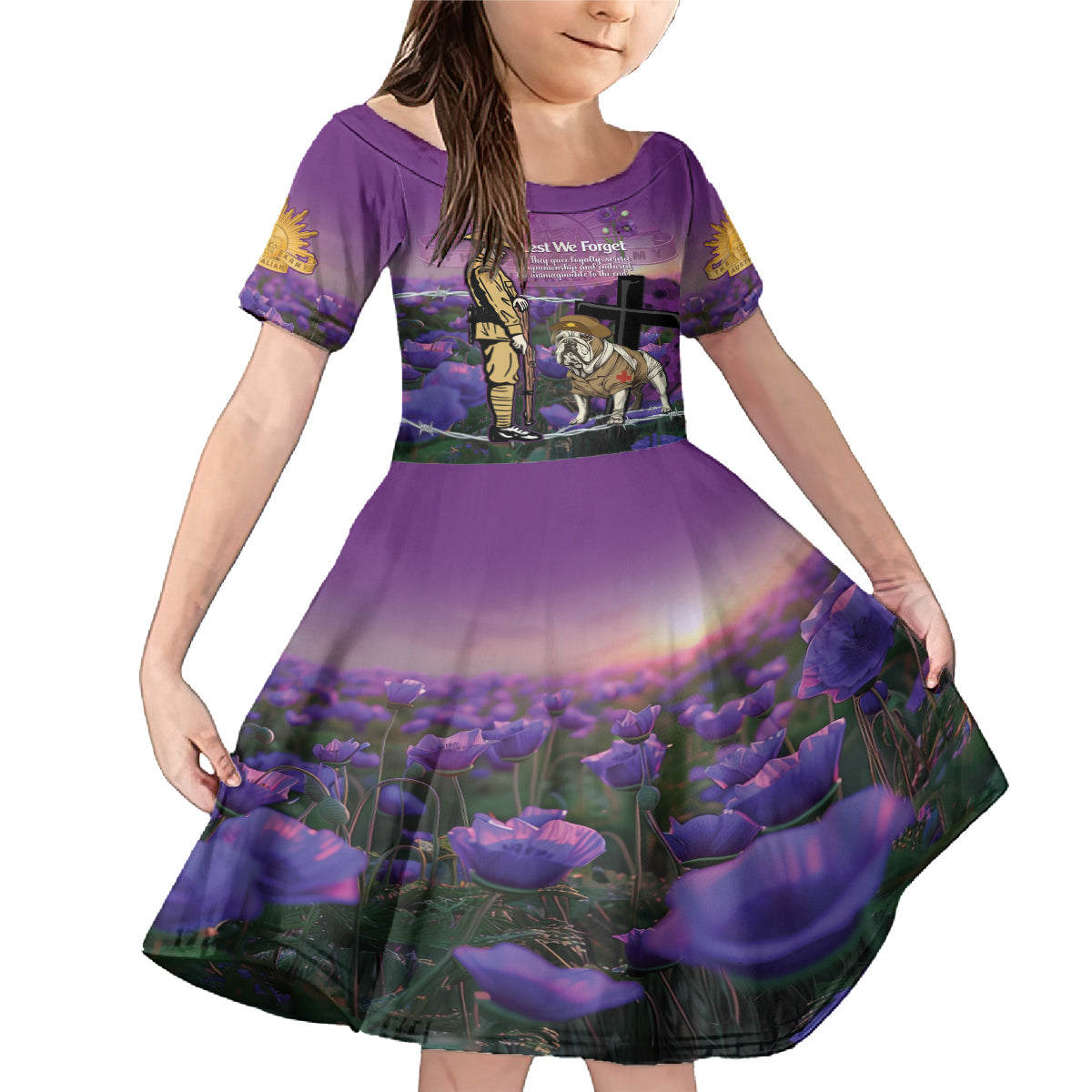Australia Dog Heroes ANZAC Family Matching Mermaid Dress and Hawaiian Shirt Remembering All Animals In War Purple Poppies