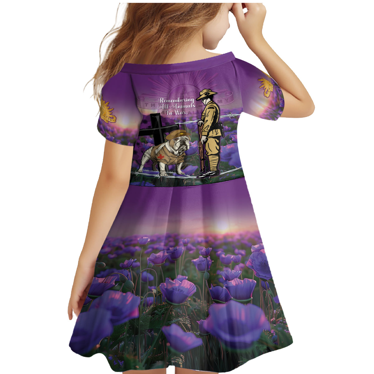Australia Dog Heroes ANZAC Family Matching Mermaid Dress and Hawaiian Shirt Remembering All Animals In War Purple Poppies