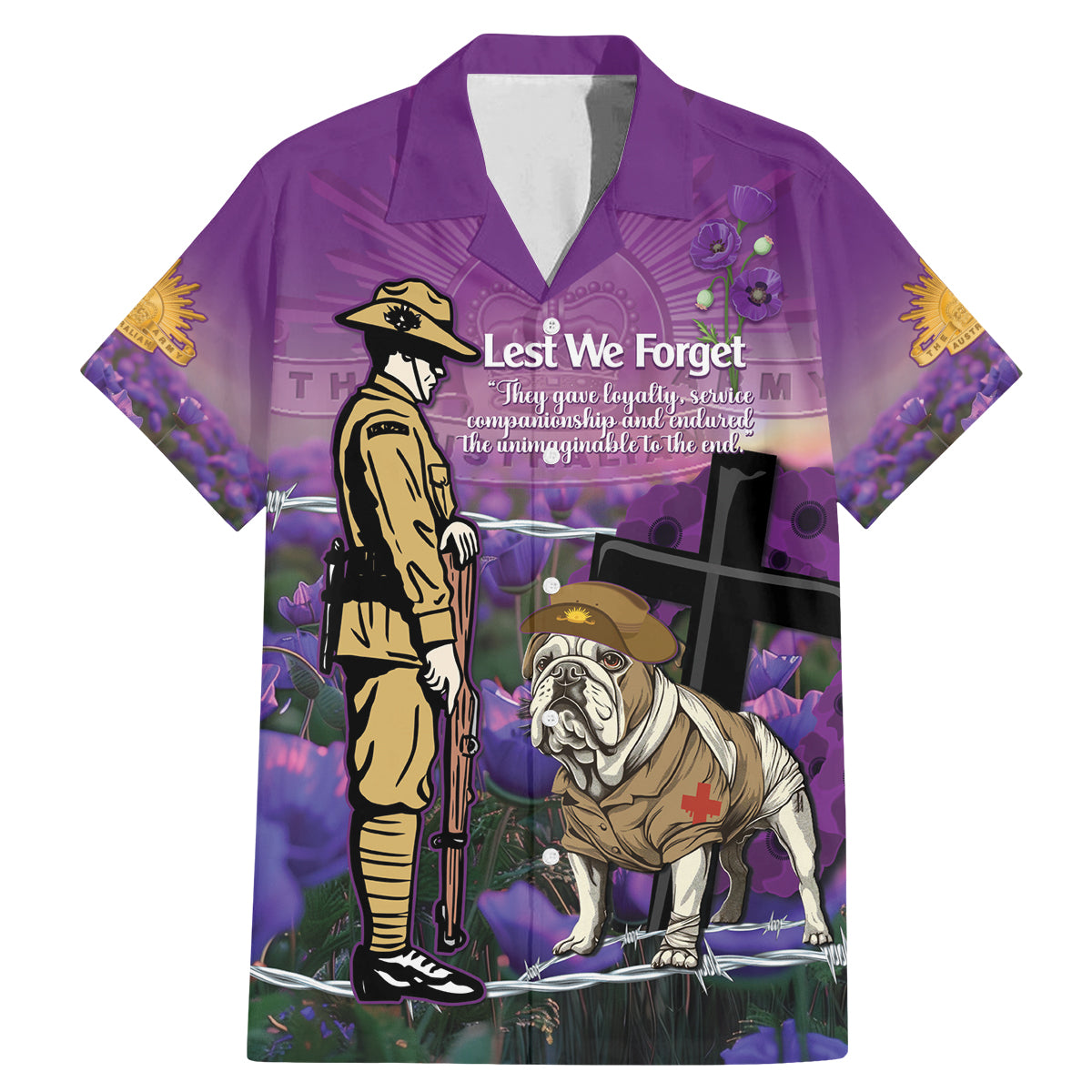 Australia Dog Heroes ANZAC Family Matching Mermaid Dress and Hawaiian Shirt Remembering All Animals In War Purple Poppies