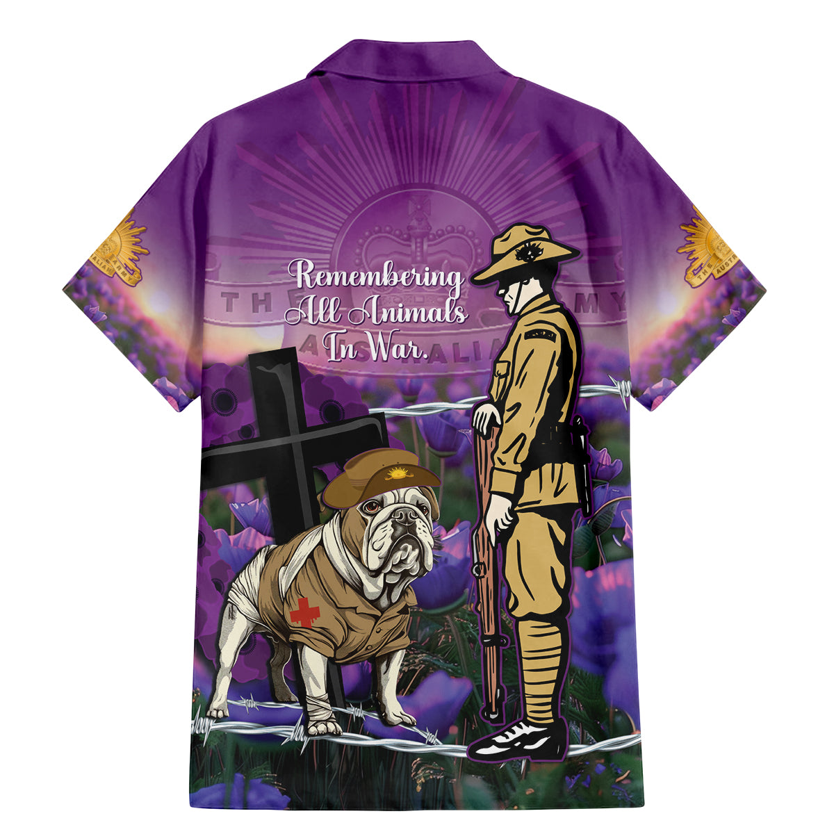 Australia Dog Heroes ANZAC Family Matching Mermaid Dress and Hawaiian Shirt Remembering All Animals In War Purple Poppies