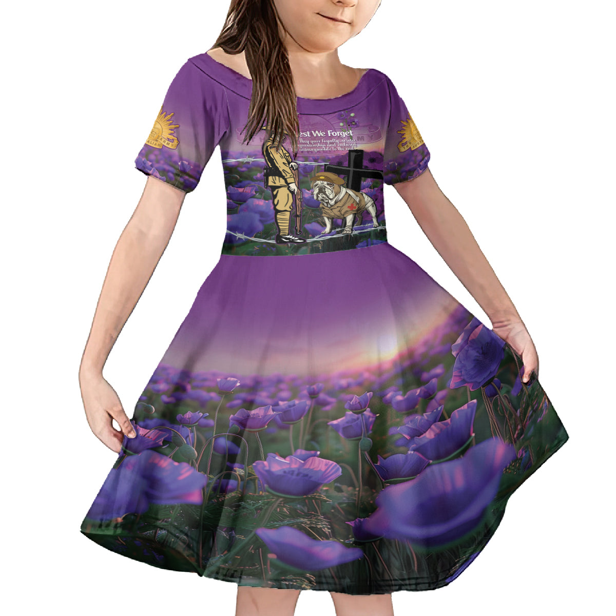 Australia Dog Heroes ANZAC Family Matching Summer Maxi Dress and Hawaiian Shirt Remembering All Animals In War Purple Poppies