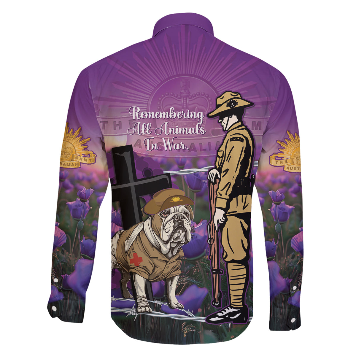 Australia Dog Heroes ANZAC Family Matching Summer Maxi Dress and Hawaiian Shirt Remembering All Animals In War Purple Poppies