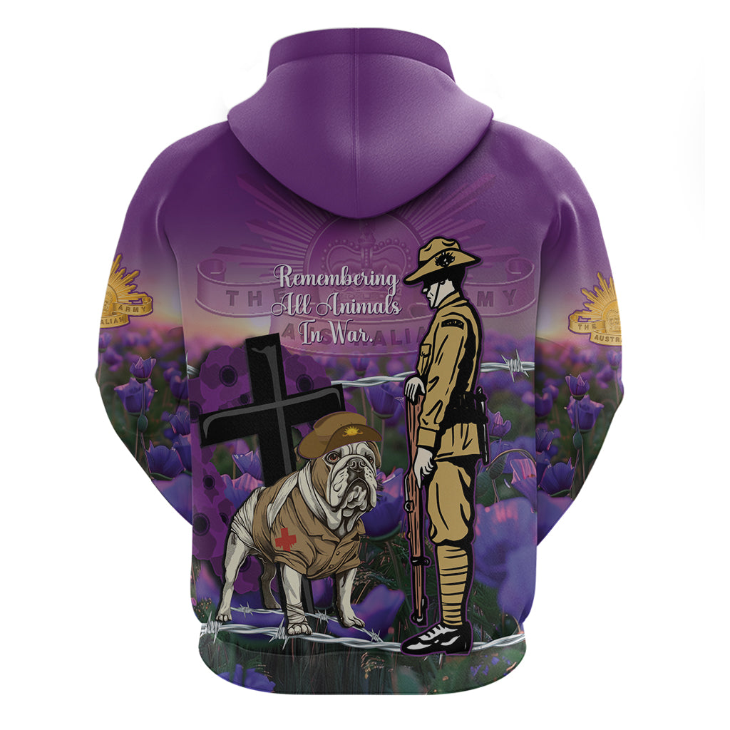 Australia Dog Heroes ANZAC Hoodie Remembering All Animals In War Purple Poppies - Vibe Hoodie Shop