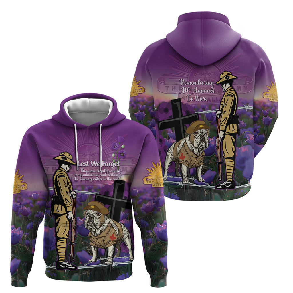 Australia Dog Heroes ANZAC Hoodie Remembering All Animals In War Purple Poppies - Vibe Hoodie Shop