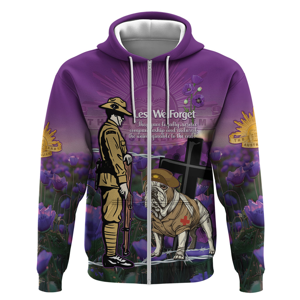 Australia Dog Heroes ANZAC Hoodie Remembering All Animals In War Purple Poppies - Vibe Hoodie Shop