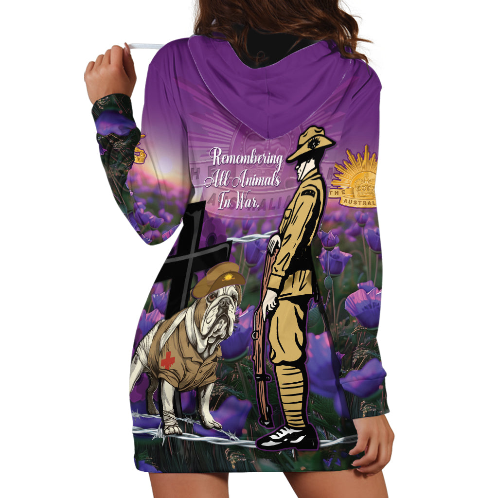 Australia Dog Heroes ANZAC Hoodie Dress Remembering All Animals In War Purple Poppies - Vibe Hoodie Shop