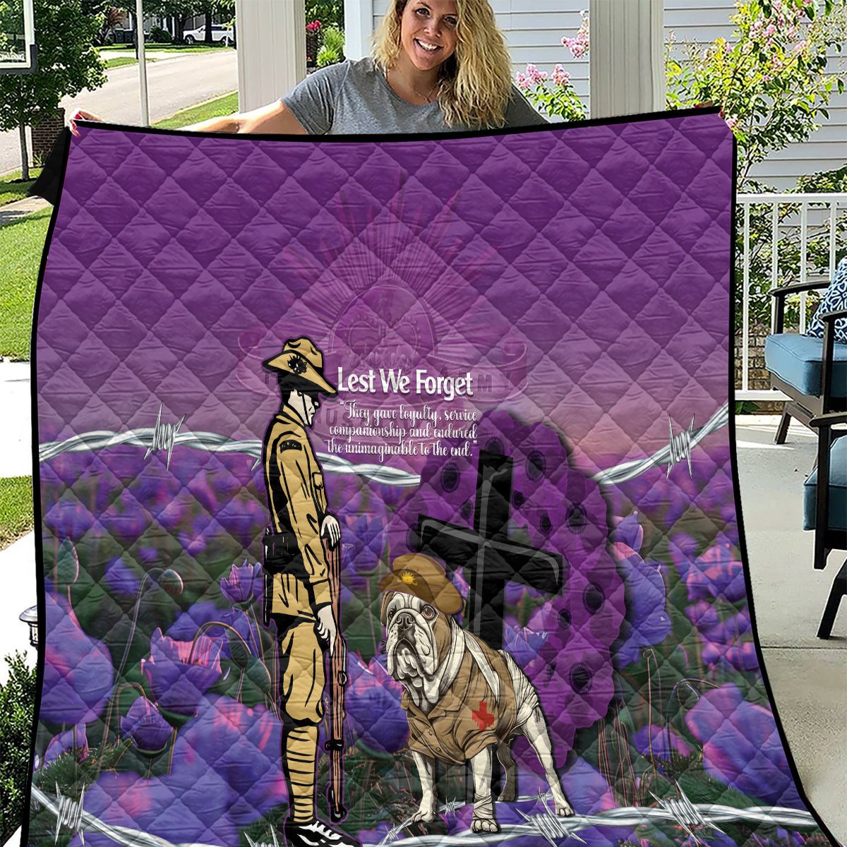 Australia Dog Heroes ANZAC Quilt Remembering All Animals In War Purple Poppies - Vibe Hoodie Shop