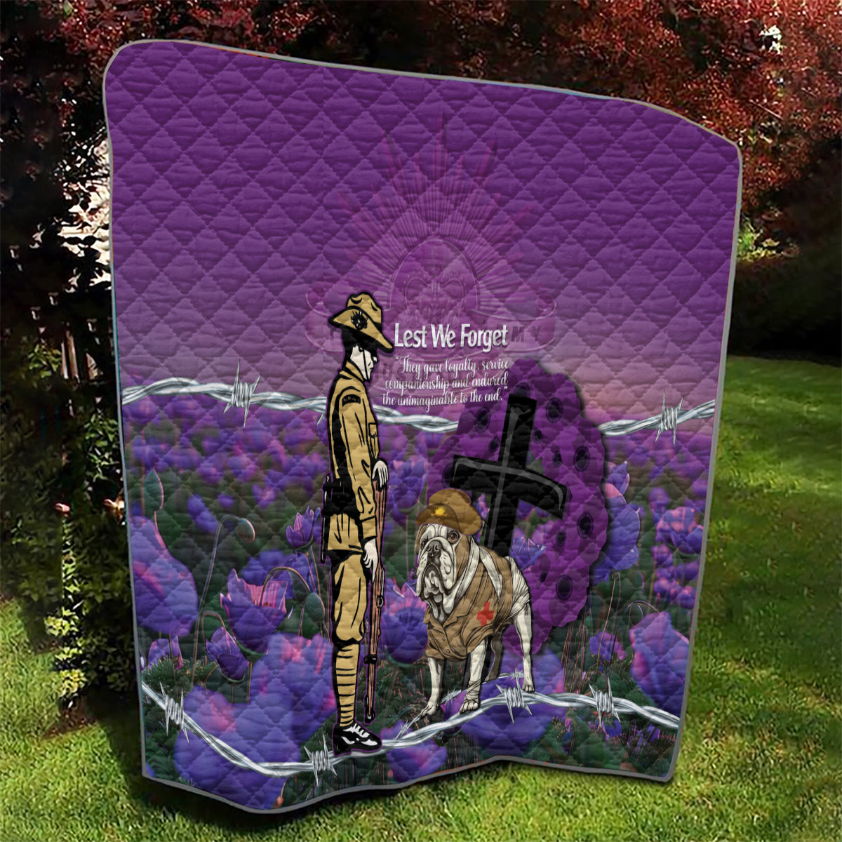 Australia Dog Heroes ANZAC Quilt Remembering All Animals In War Purple Poppies - Vibe Hoodie Shop