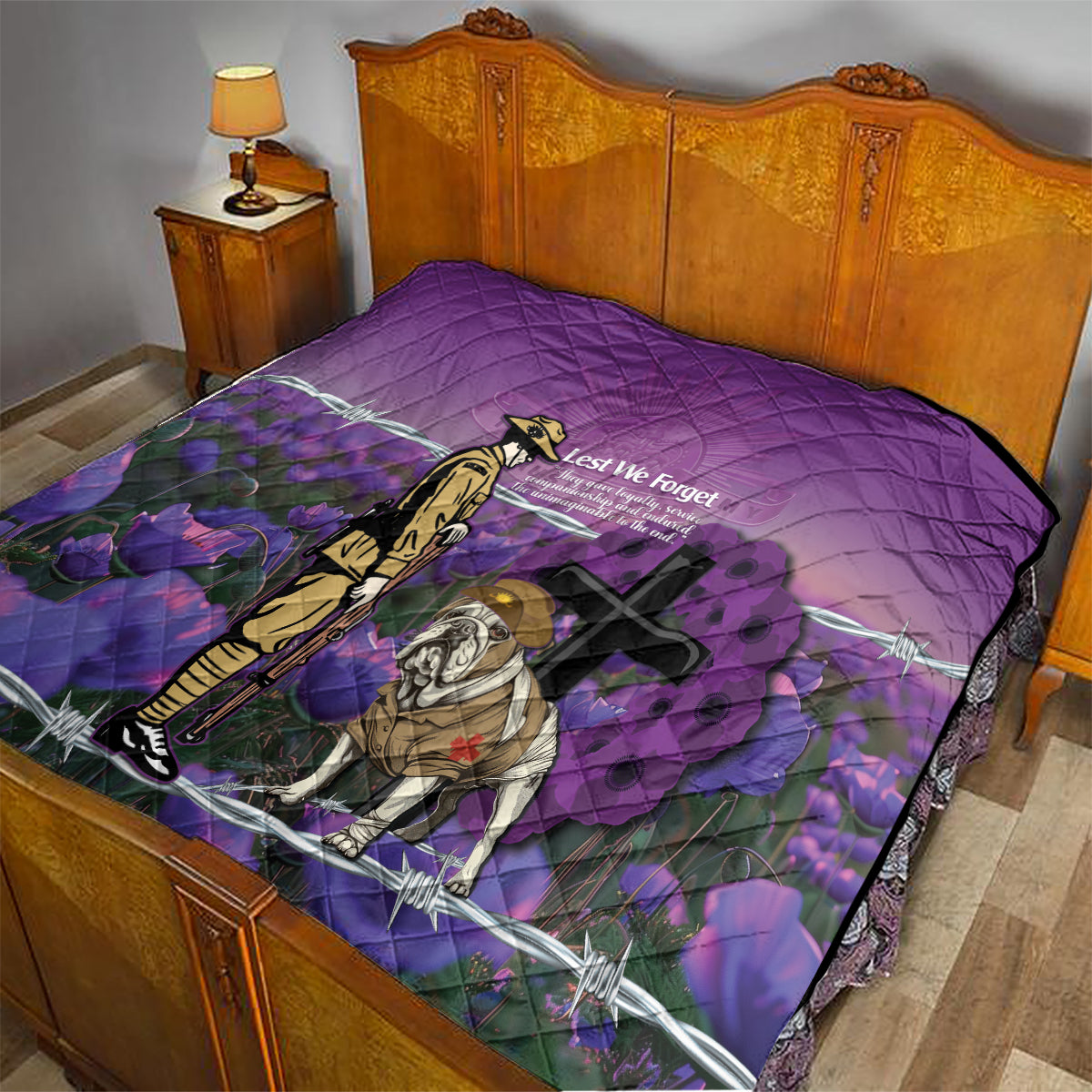 Australia Dog Heroes ANZAC Quilt Remembering All Animals In War Purple Poppies - Vibe Hoodie Shop