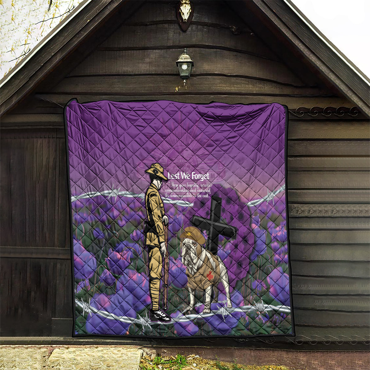 Australia Dog Heroes ANZAC Quilt Remembering All Animals In War Purple Poppies - Vibe Hoodie Shop
