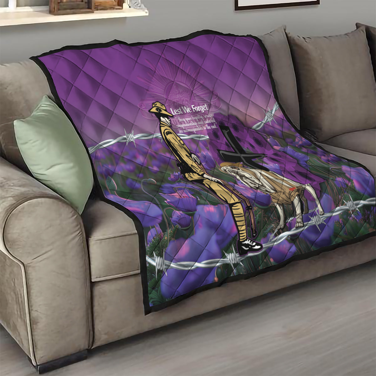 Australia Dog Heroes ANZAC Quilt Remembering All Animals In War Purple Poppies - Vibe Hoodie Shop
