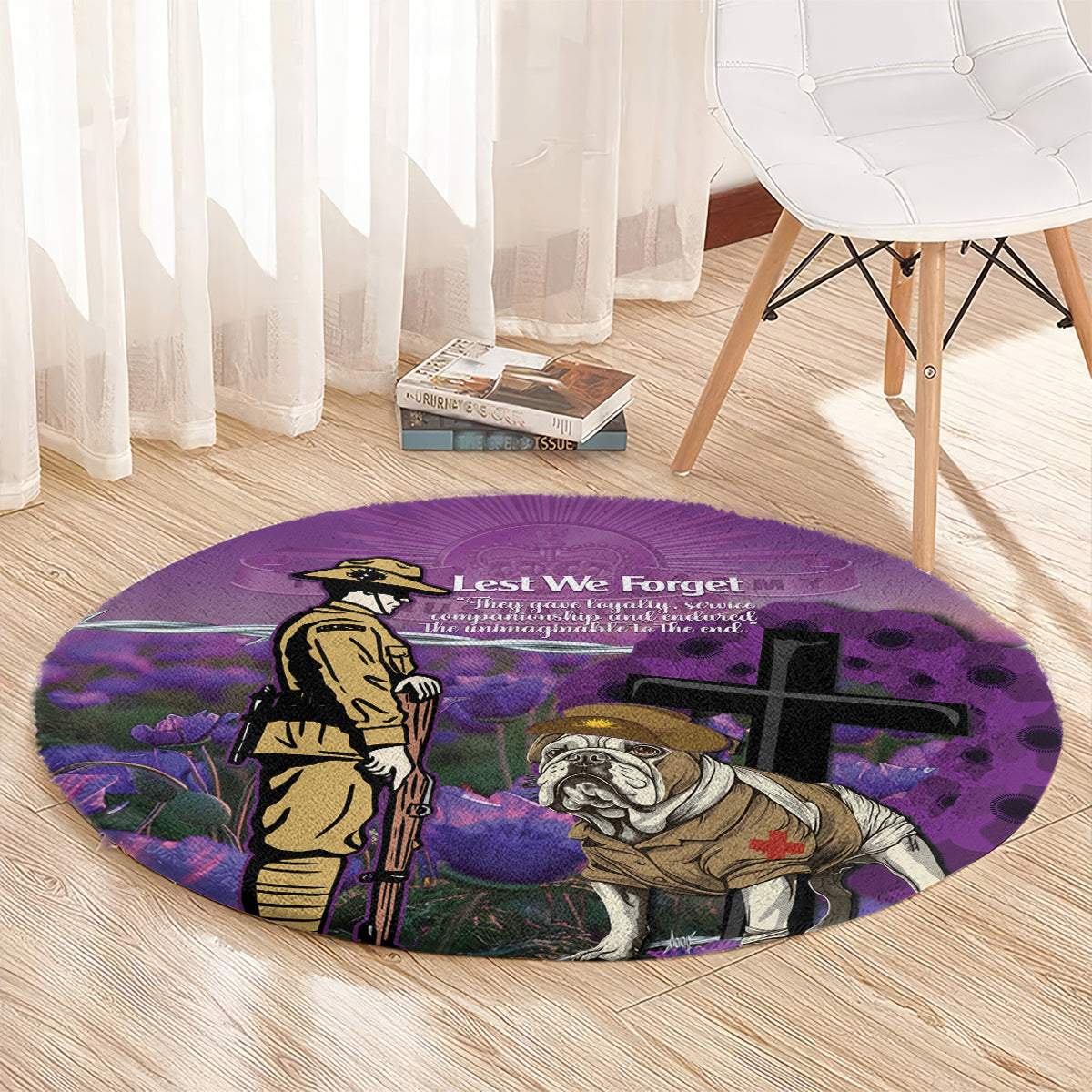 Australia Dog Heroes ANZAC Round Carpet Remembering All Animals In War Purple Poppies