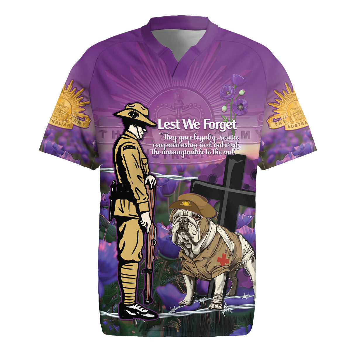 Australia Dog Heroes ANZAC Rugby Jersey Remembering All Animals In War Purple Poppies