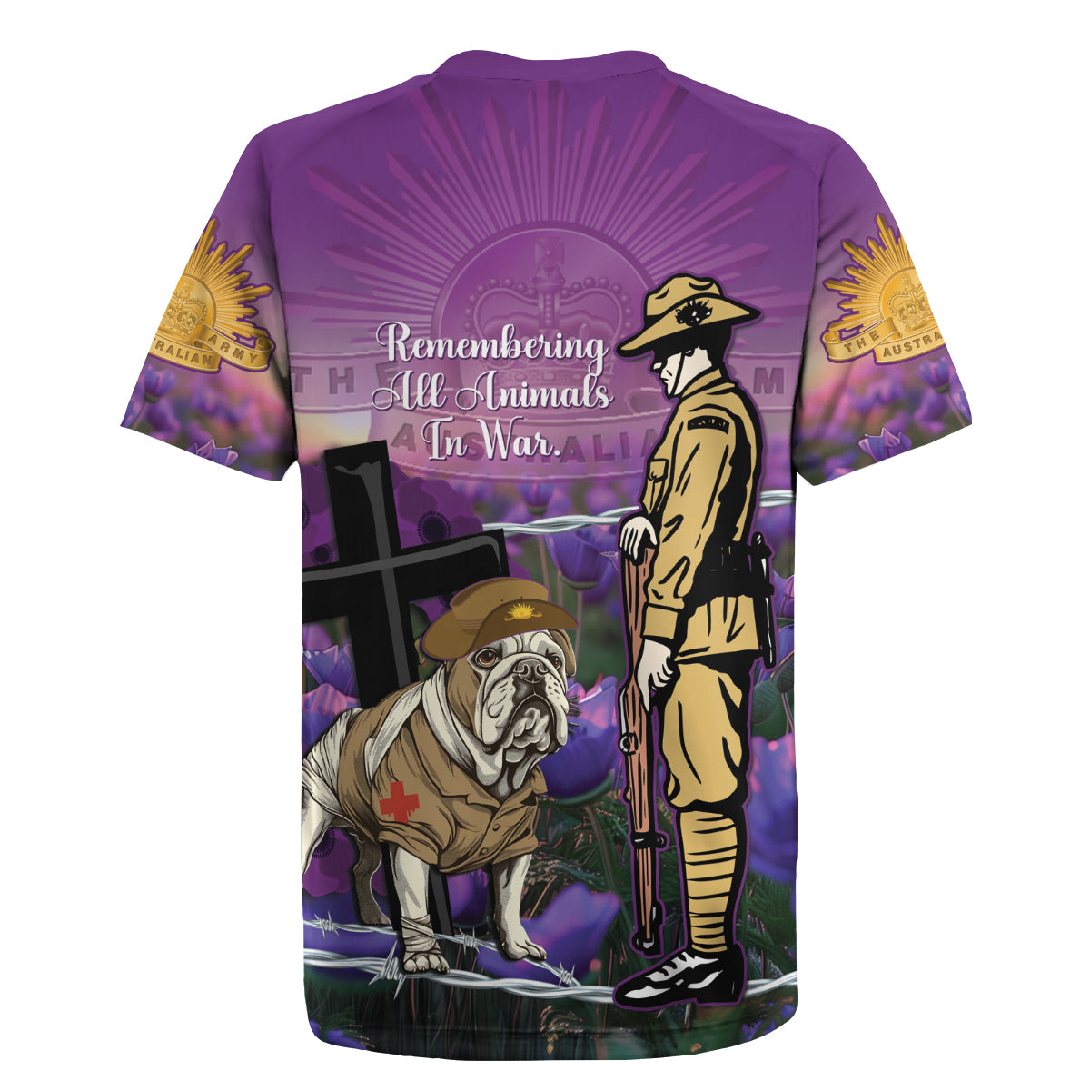 Australia Dog Heroes ANZAC Rugby Jersey Remembering All Animals In War Purple Poppies