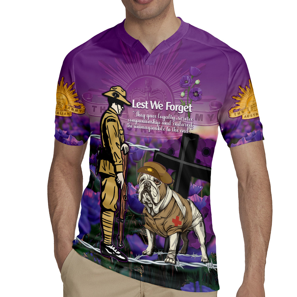 Australia Dog Heroes ANZAC Rugby Jersey Remembering All Animals In War Purple Poppies