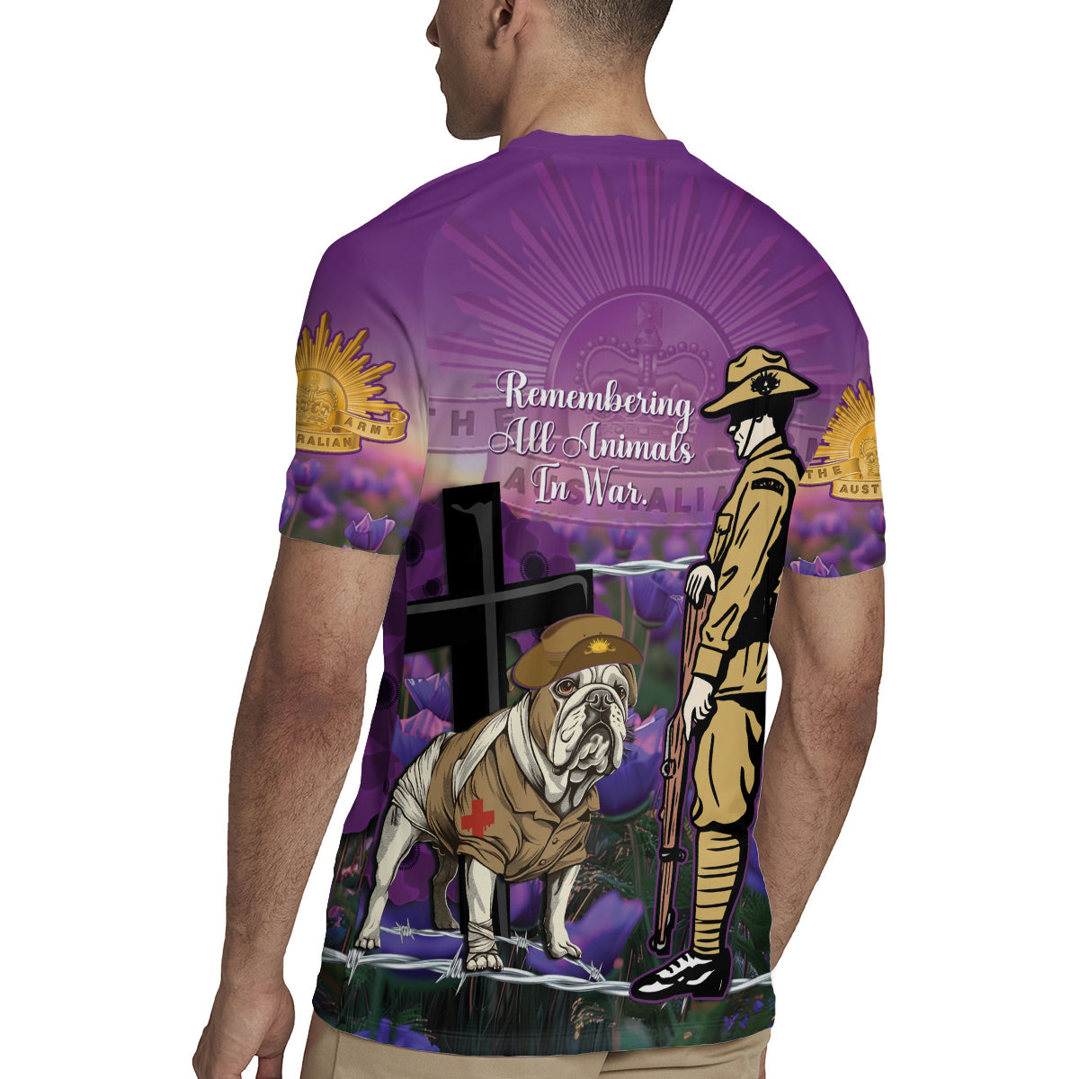 Australia Dog Heroes ANZAC Rugby Jersey Remembering All Animals In War Purple Poppies