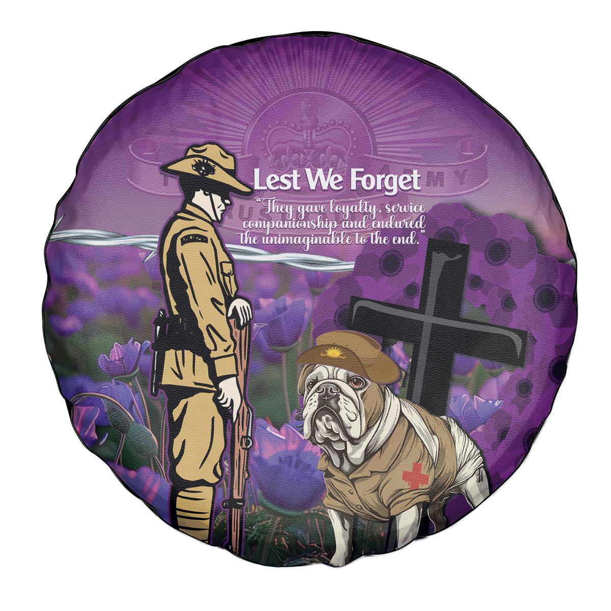 Australia Dog Heroes ANZAC Spare Tire Cover Remembering All Animals In War Purple Poppies - Vibe Hoodie Shop