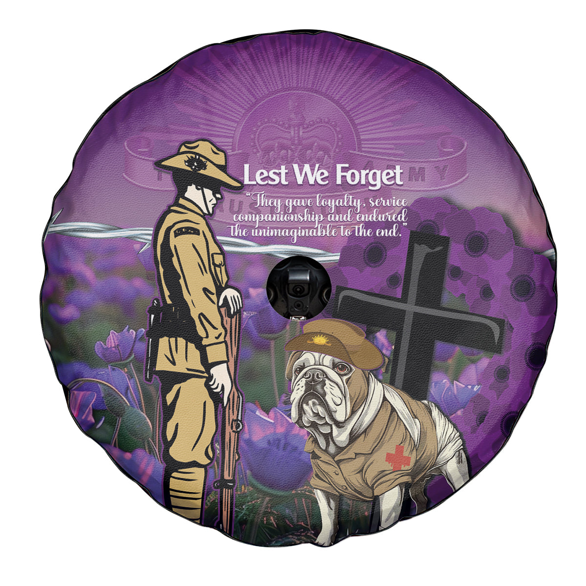 Australia Dog Heroes ANZAC Spare Tire Cover Remembering All Animals In War Purple Poppies - Vibe Hoodie Shop