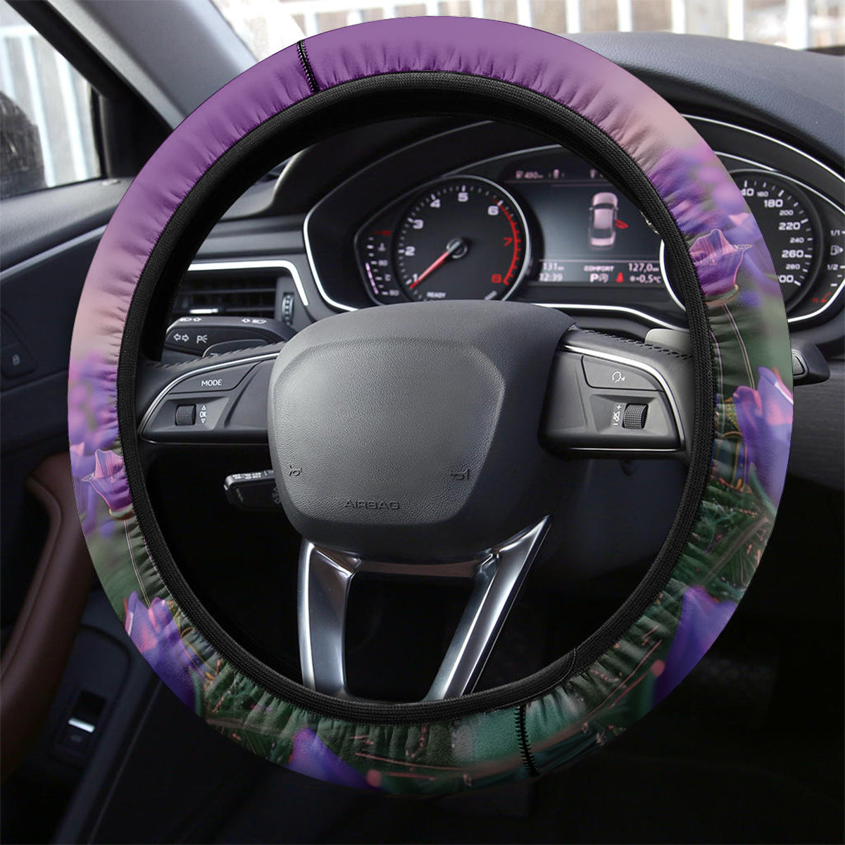 Australia Dog Heroes ANZAC Steering Wheel Cover Remembering All Animals In War Purple Poppies
