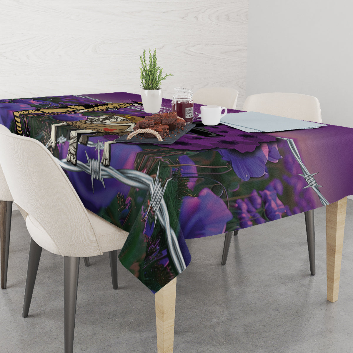 Australia Dog Heroes ANZAC Tablecloth Remembering All Animals In War Purple Poppies