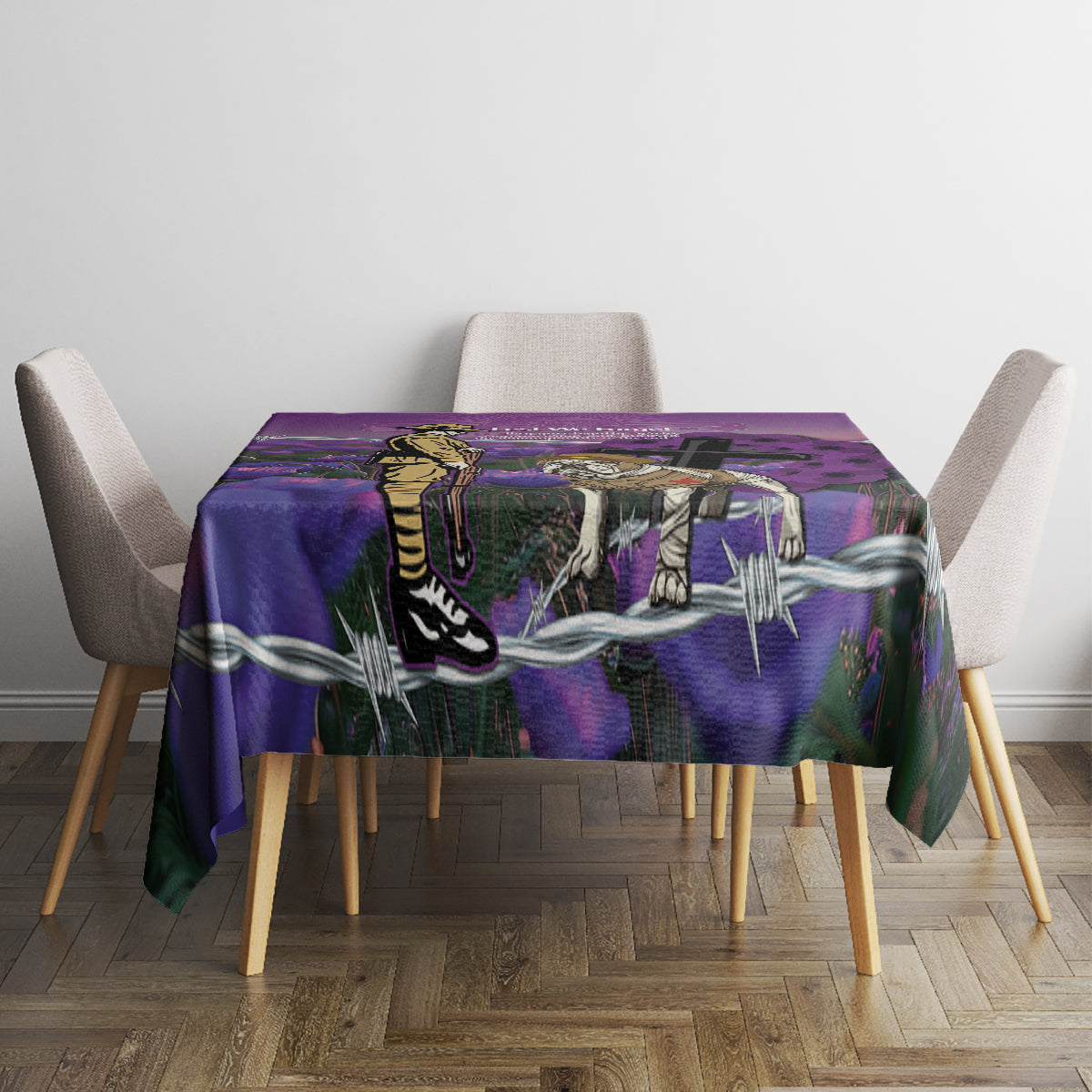 Australia Dog Heroes ANZAC Tablecloth Remembering All Animals In War Purple Poppies