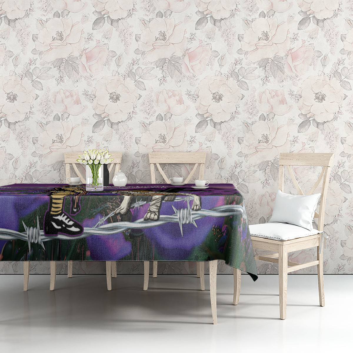 Australia Dog Heroes ANZAC Tablecloth Remembering All Animals In War Purple Poppies