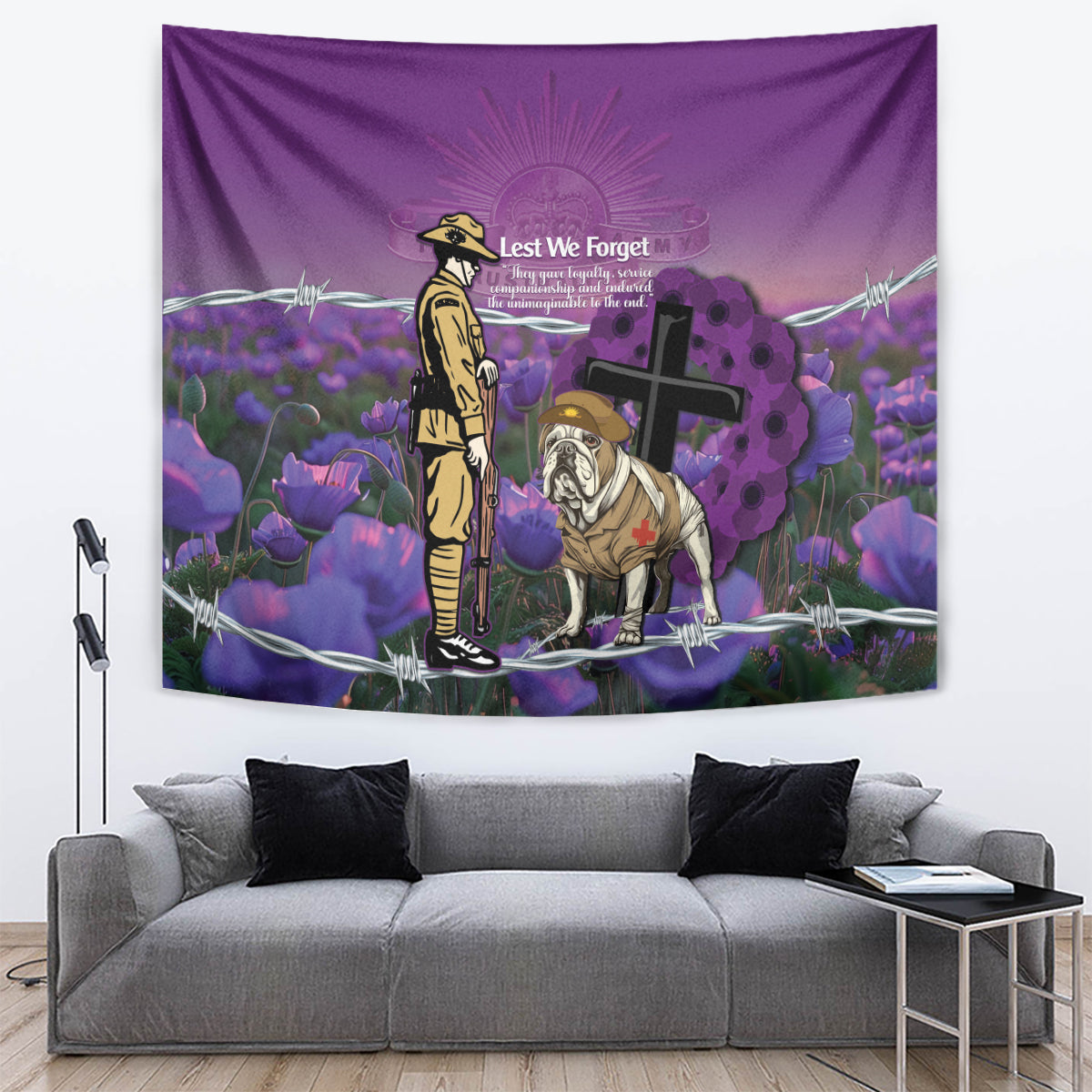 Australia Dog Heroes ANZAC Tapestry Remembering All Animals In War Purple Poppies - Vibe Hoodie Shop