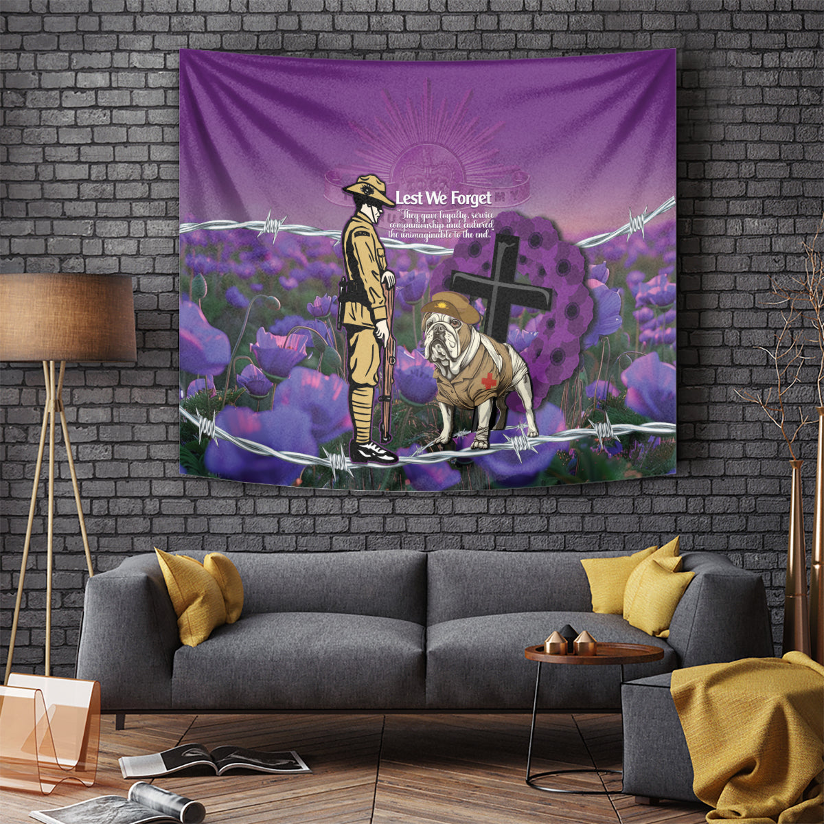 Australia Dog Heroes ANZAC Tapestry Remembering All Animals In War Purple Poppies - Vibe Hoodie Shop