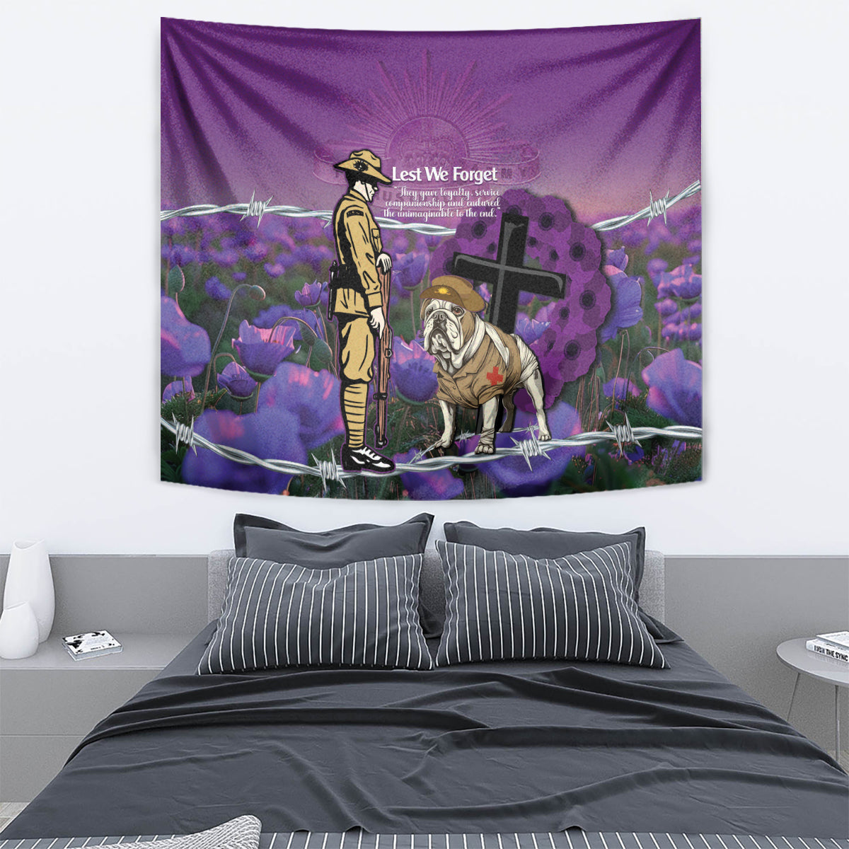 Australia Dog Heroes ANZAC Tapestry Remembering All Animals In War Purple Poppies - Vibe Hoodie Shop