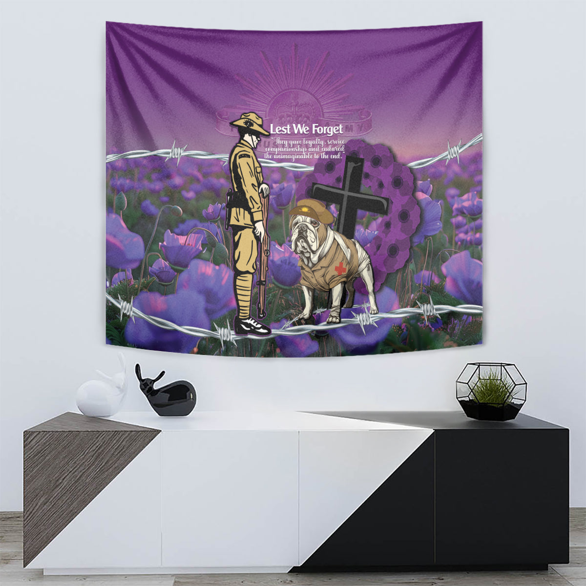 Australia Dog Heroes ANZAC Tapestry Remembering All Animals In War Purple Poppies - Vibe Hoodie Shop