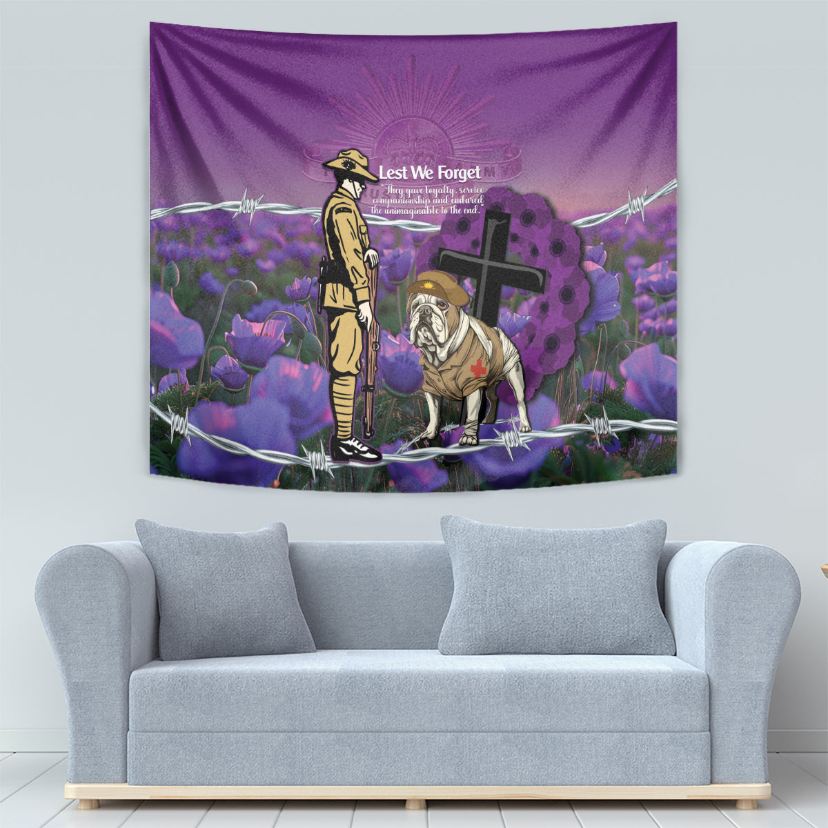 Australia Dog Heroes ANZAC Tapestry Remembering All Animals In War Purple Poppies - Vibe Hoodie Shop