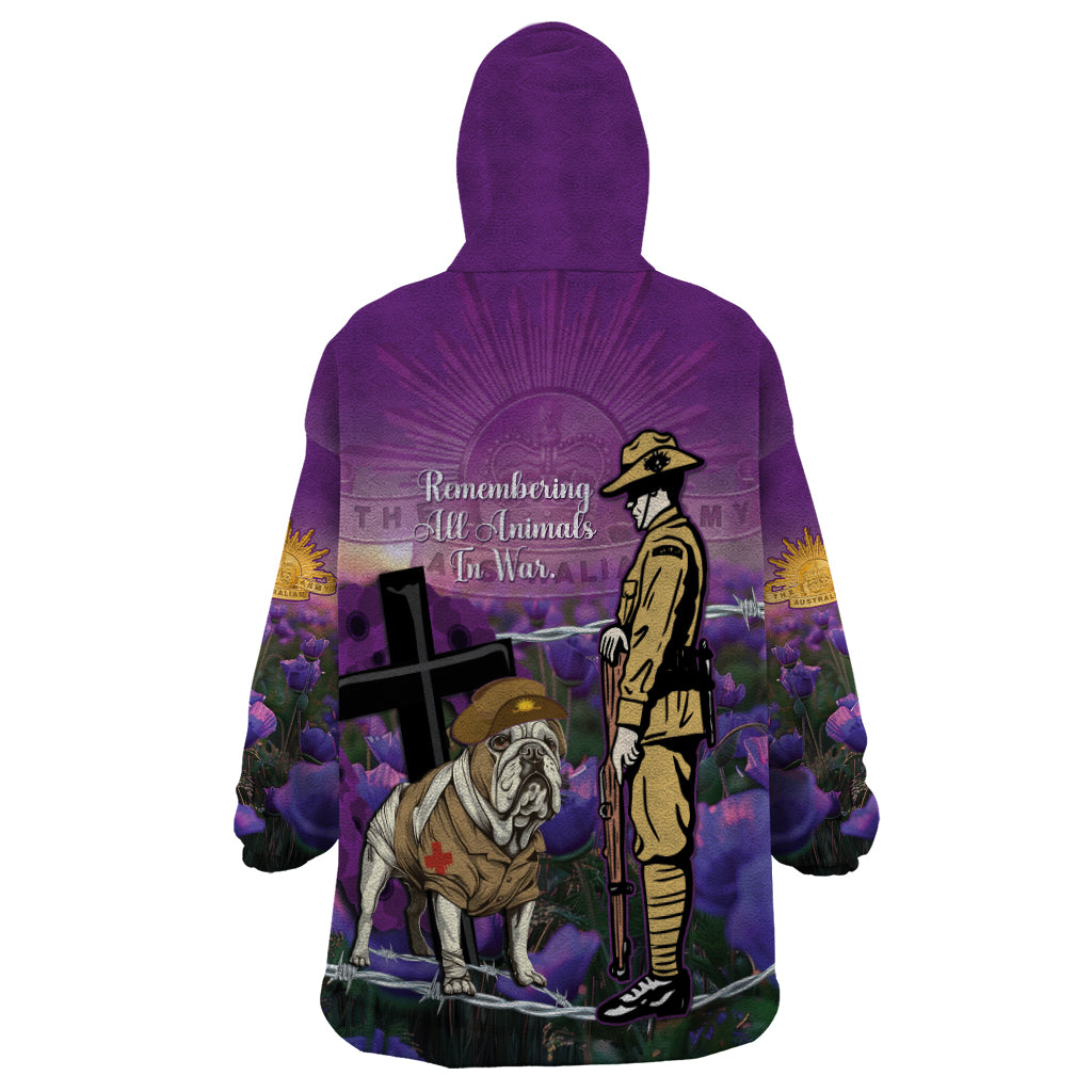 Australia Dog Heroes ANZAC Wearable Blanket Hoodie Remembering All Animals In War Purple Poppies - Vibe Hoodie Shop