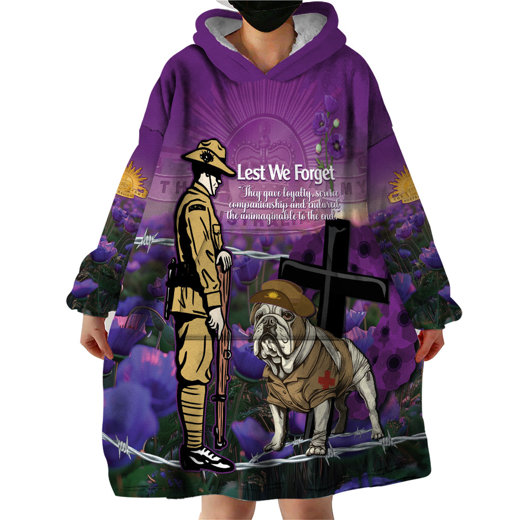 Australia Dog Heroes ANZAC Wearable Blanket Hoodie Remembering All Animals In War Purple Poppies - Vibe Hoodie Shop