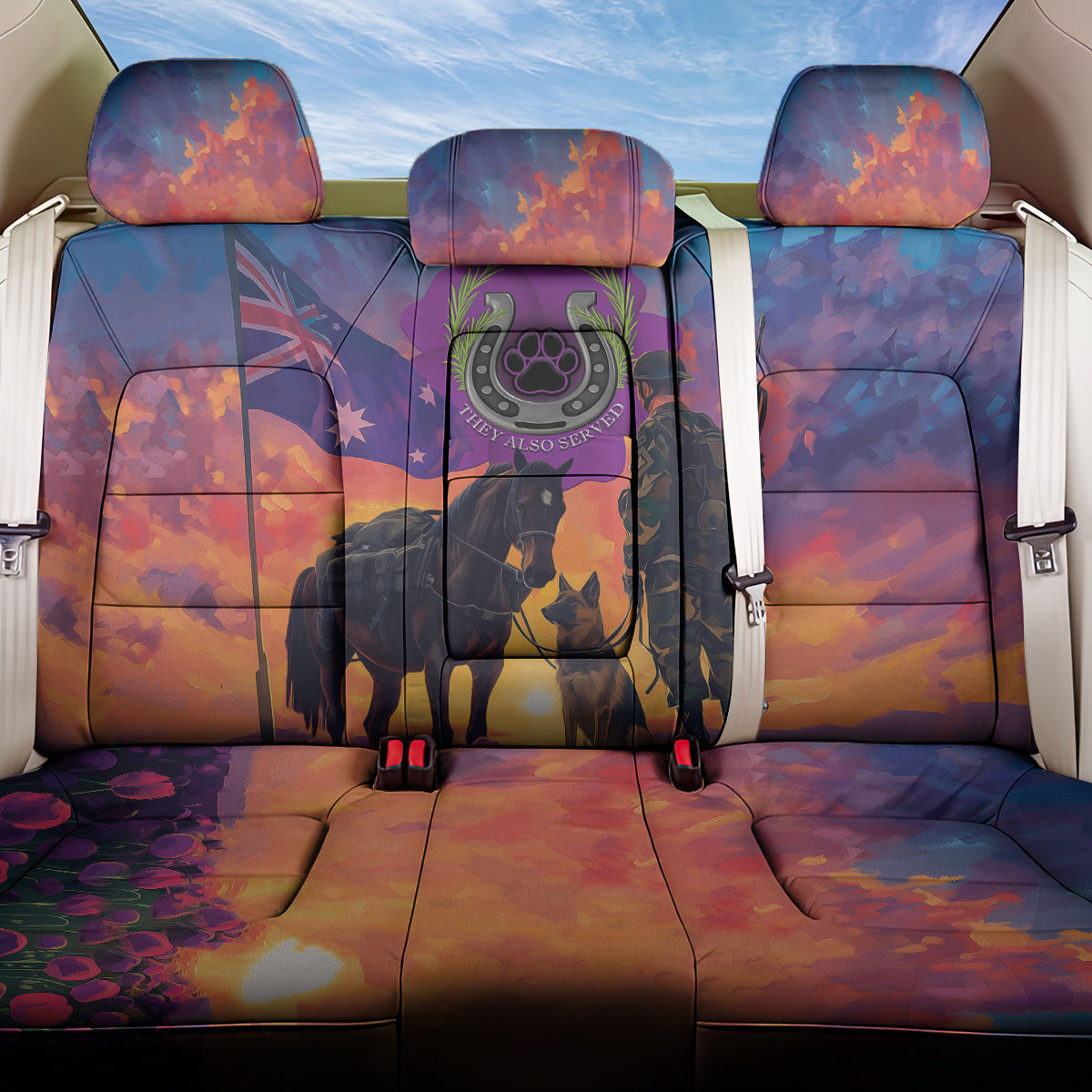 Australia Animals ANZAC Back Car Seat Cover Dog And Horse Heroes Also Served