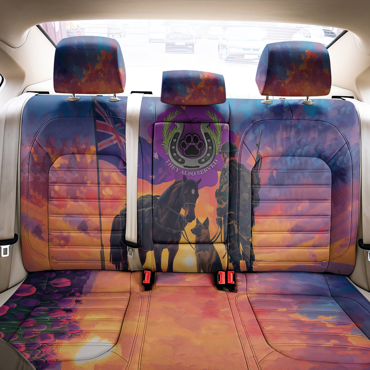 Australia Animals ANZAC Back Car Seat Cover Dog And Horse Heroes Also Served