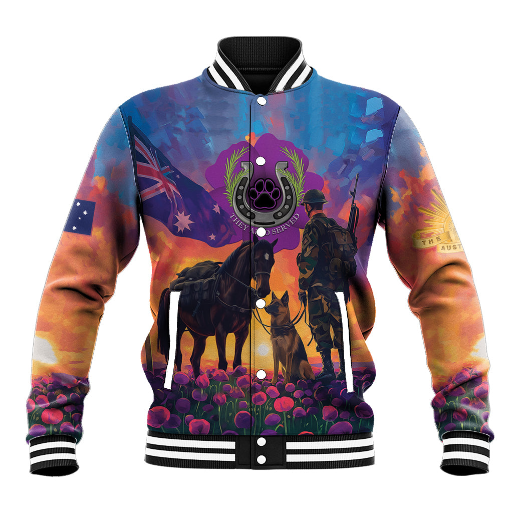 Australia Animals ANZAC Baseball Jacket Dog And Horse Heroes Also Served - Vibe Hoodie Shop
