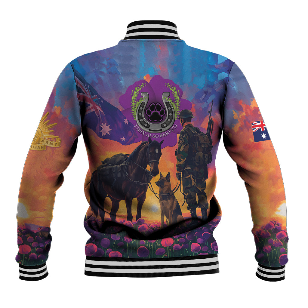 Australia Animals ANZAC Baseball Jacket Dog And Horse Heroes Also Served - Vibe Hoodie Shop