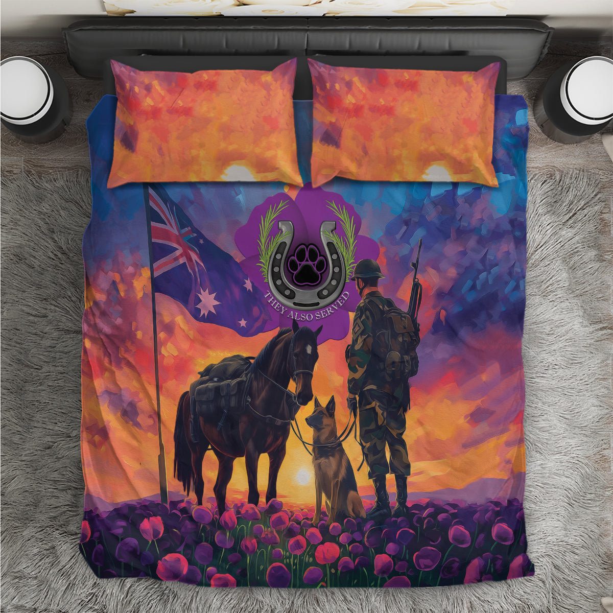 Australia Animals ANZAC Bedding Set Dog And Horse Heroes Also Served - Vibe Hoodie Shop