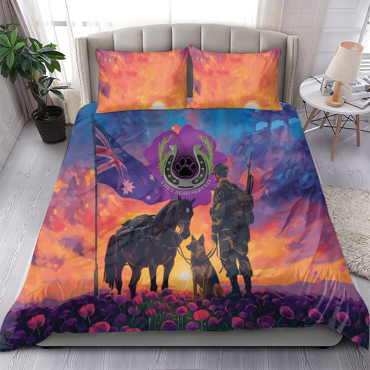 Australia Animals ANZAC Bedding Set Dog And Horse Heroes Also Served - Vibe Hoodie Shop
